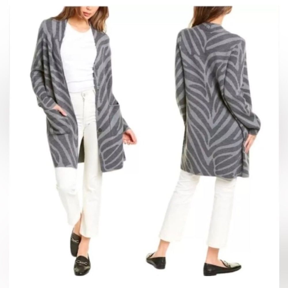J. McLAUGHLIN Hallie MD‎ Gray Zebra Animal Print WOOL Sz XS-S Sweater Jacket